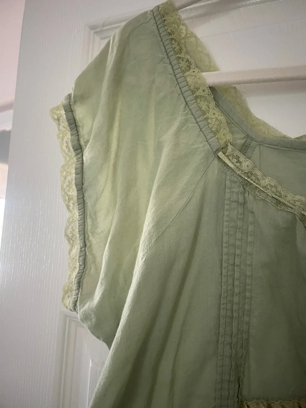 Free People Sage Green Button-Front Boho Blouse - Picture 3 of 4
